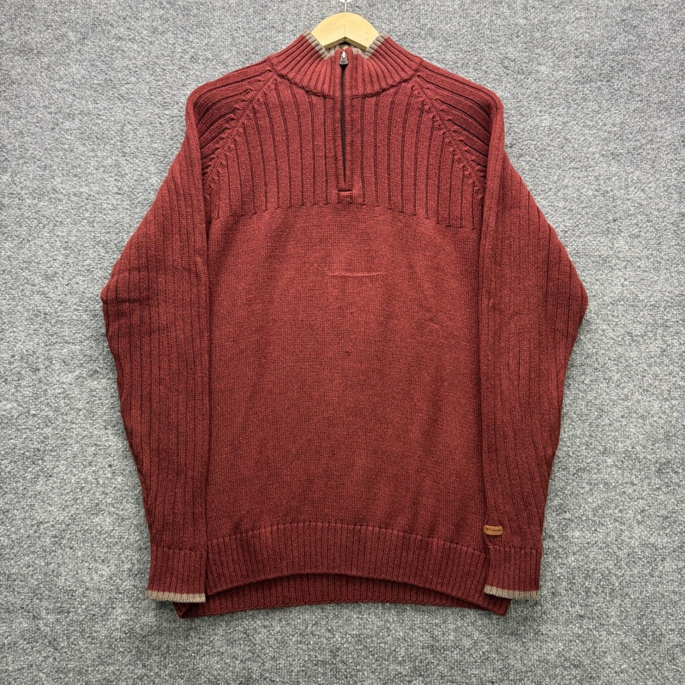 Columbia 1/4 Zip Sweater Mens Medium Maroon Long Sleeve Ribbed Cotton